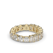 4.5 Carat Yellow Gold Emerald And Round Cut Diamond Eternity Ring/Band With Share Prong Setting